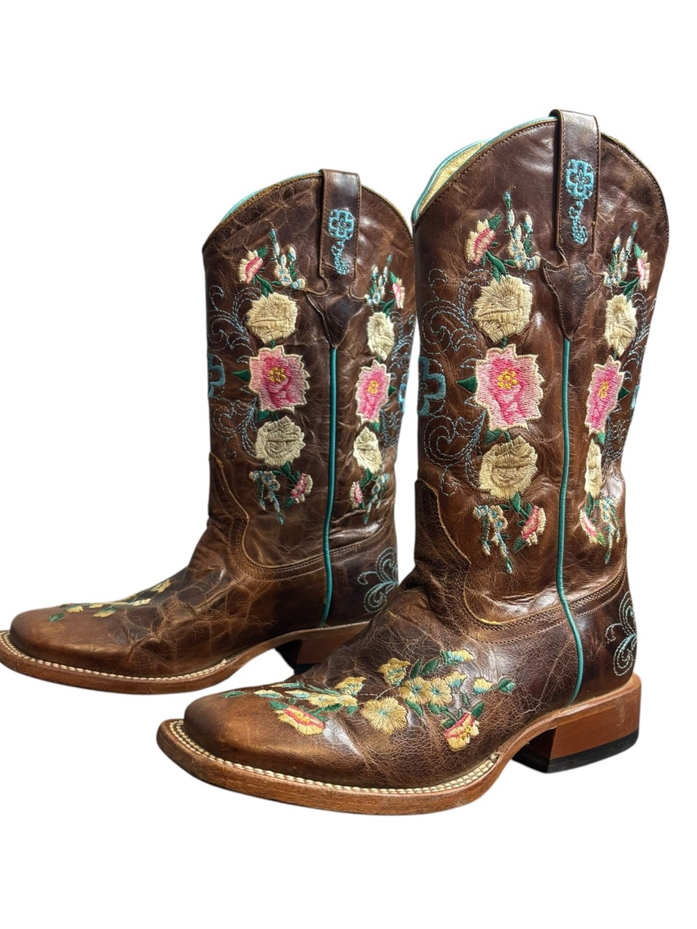 Macie Bean honey bunch western boots square toe brown leather girls size 4